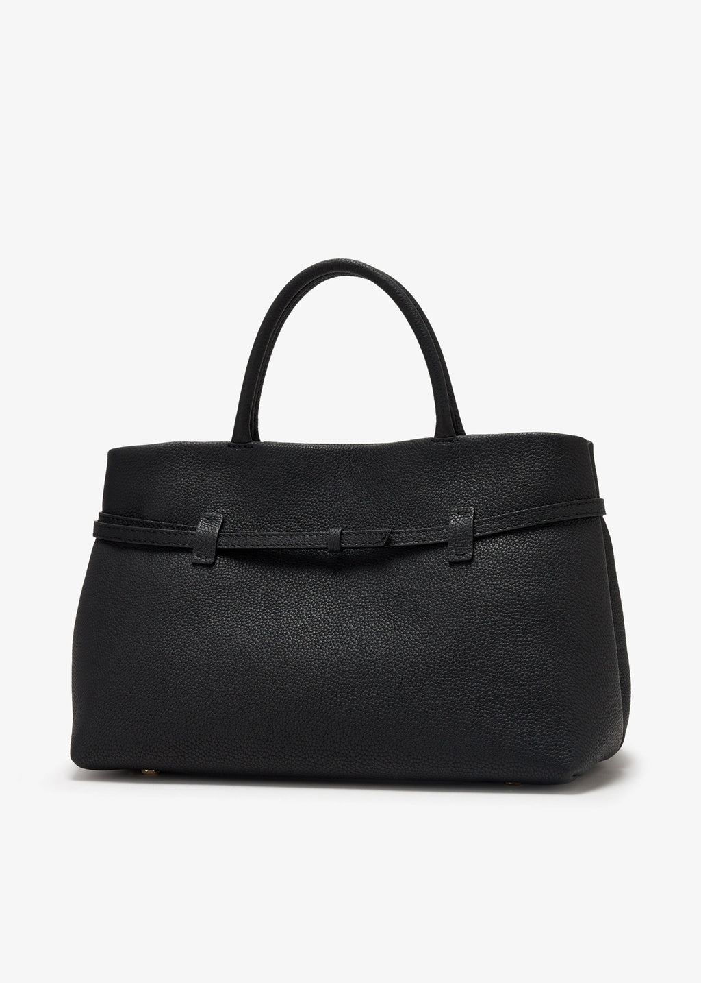Grained Calfskin Belt Buckle Expandable Leather Tote Bag