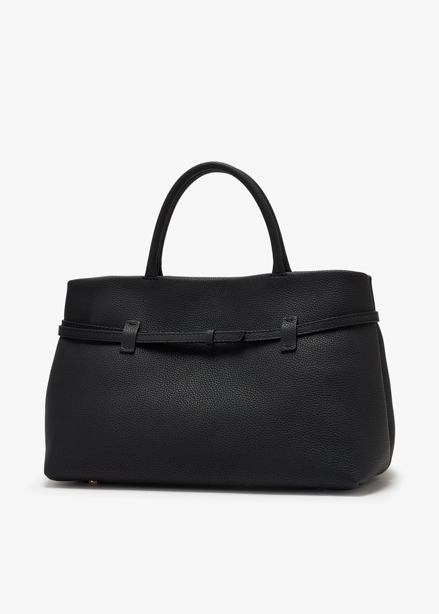 Grained Calfskin Belt Buckle Expandable Leather Tote Bag