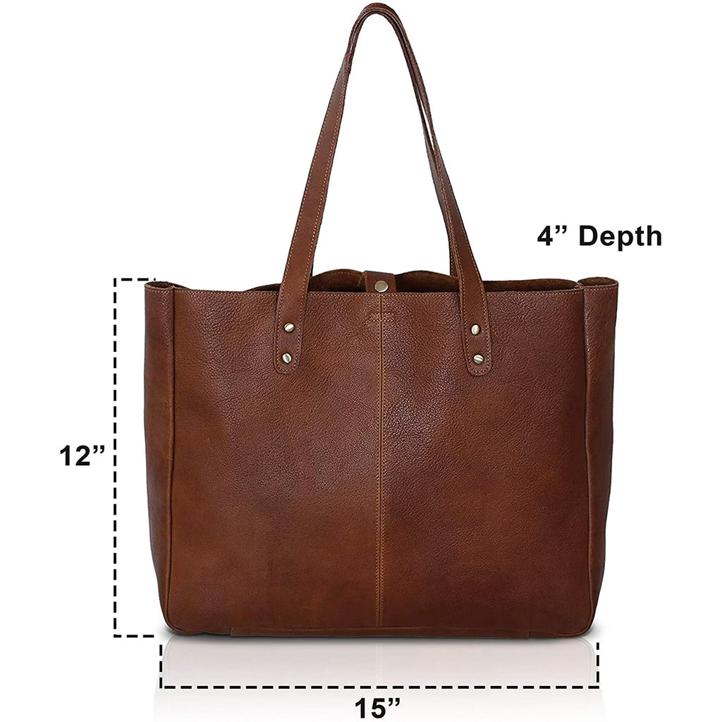 Full-Grain Buffalo Leather Large Capacity Laptop Tote Shoulder Bag