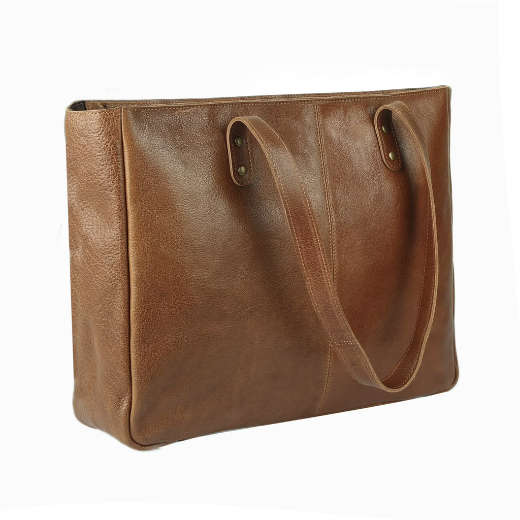 Full-Grain Buffalo Leather Large Capacity Laptop Tote Shoulder Bag