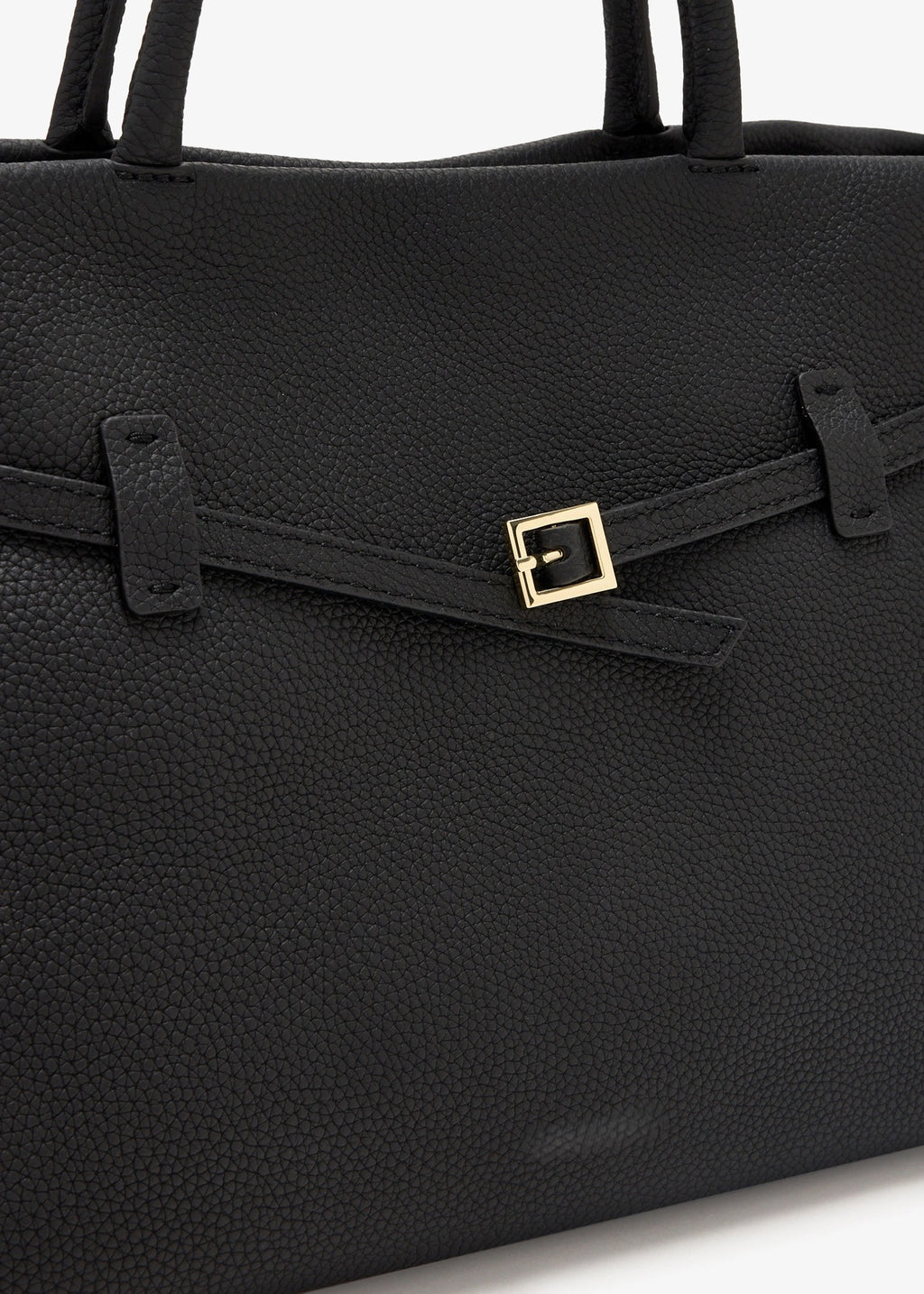 Grained Calfskin Belt Buckle Expandable Leather Tote Bag