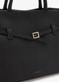 Grained Calfskin Belt Buckle Expandable Leather Tote Bag