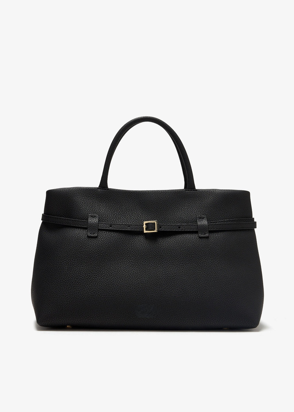 Grained Calfskin Belt Buckle Expandable Leather Tote Bag