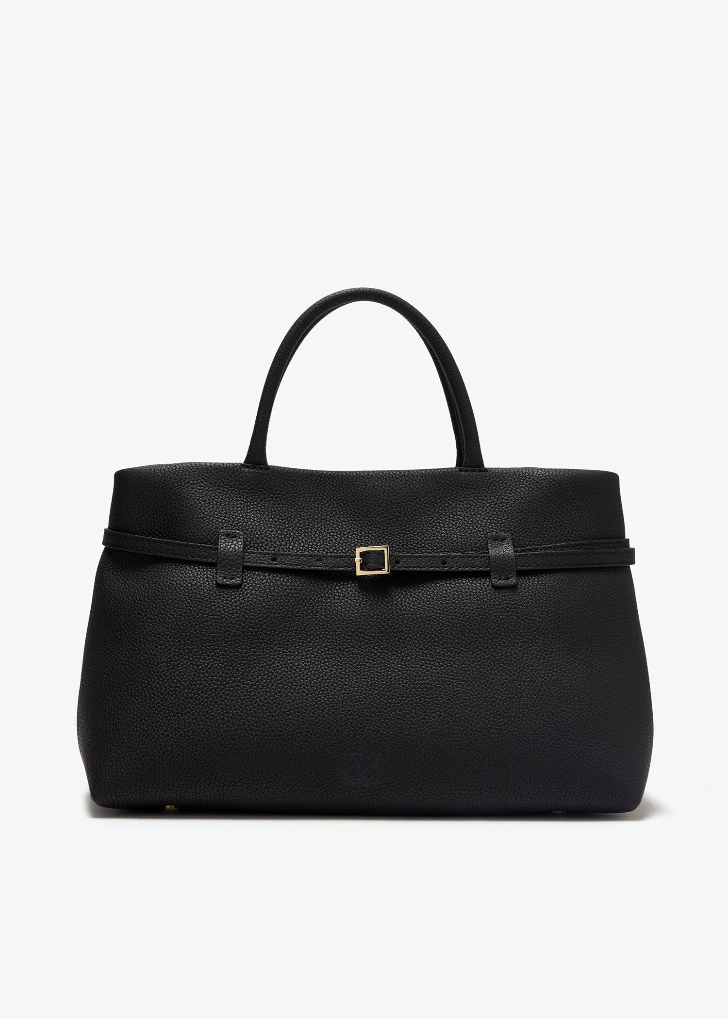 Grained Calfskin Belt Buckle Expandable Leather Tote Bag