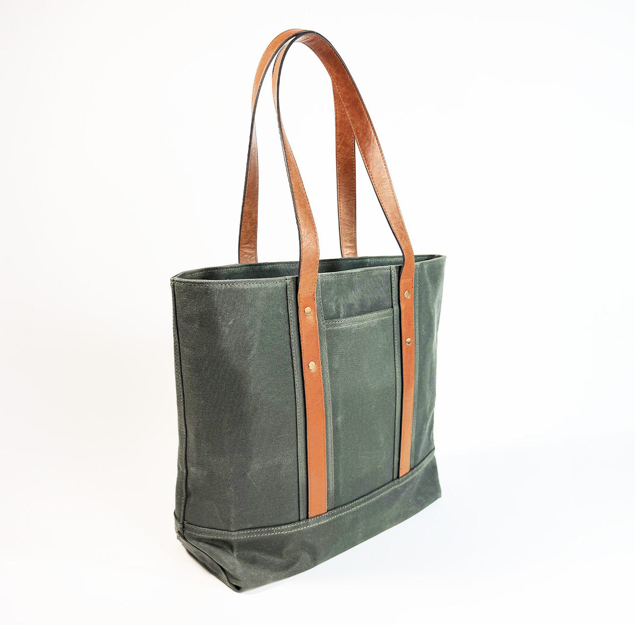 Heavy Waxed Canvas Structured Tote Bag With Vegan Leather Handles