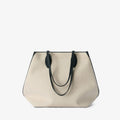 Natural Canvas Foldable Expandable Leather Trim Large Shopping Tote Bag