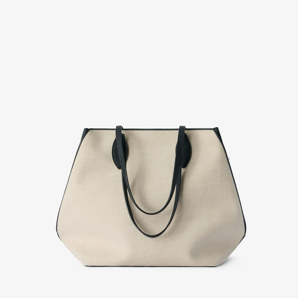 Natural Canvas Foldable Expandable Leather Trim Large Shopping Tote Bag