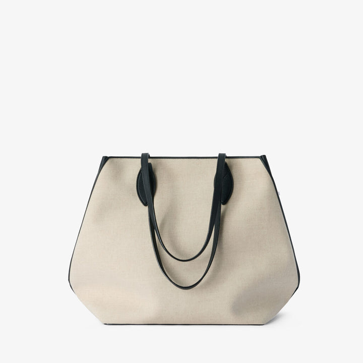 Natural Canvas Foldable Expandable Leather Trim Large Shopping Tote Bag