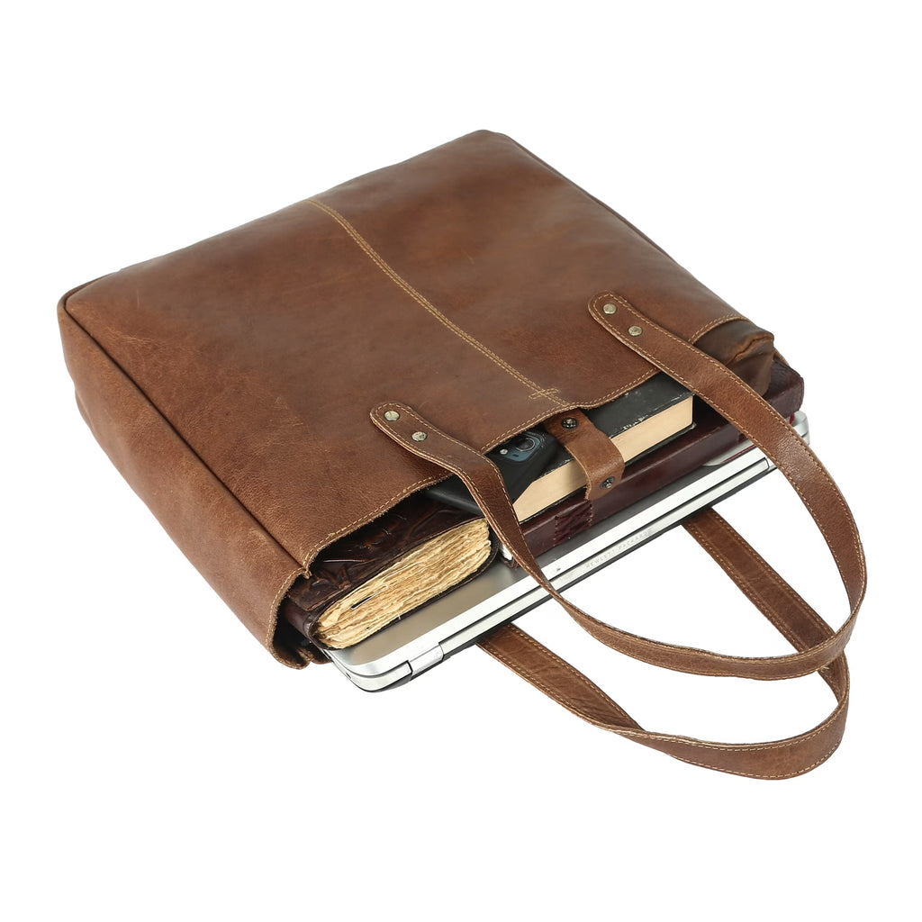 Full-Grain Buffalo Leather Large Capacity Laptop Tote Shoulder Bag